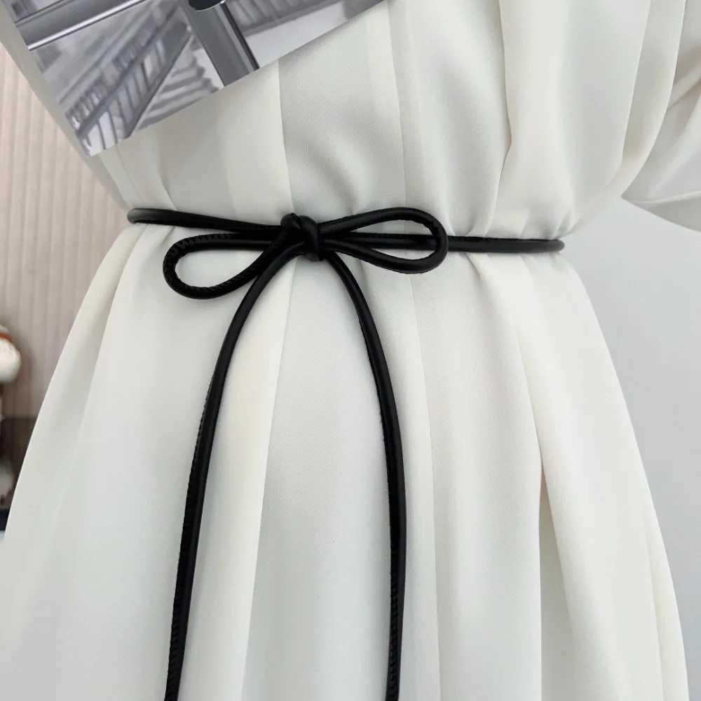 Leather thin belt non perforated solid color round rope belt womens knotted waist belt sweater waist belt waist belt belt closure decoration W240807