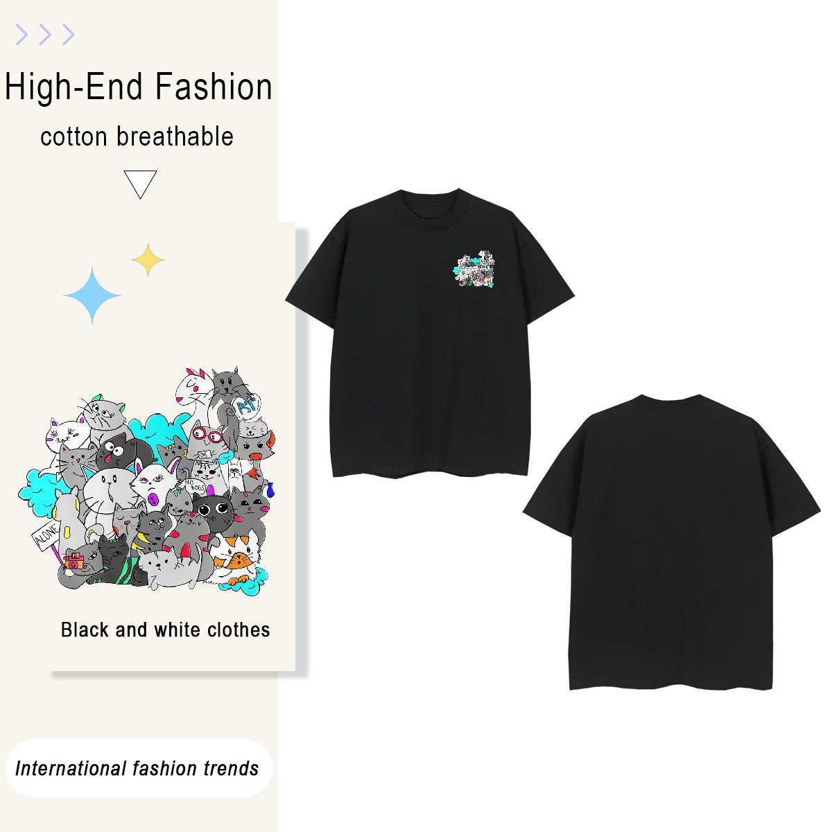 Men T Shirts 230g Cotton cat Street Wear Breathable Short Sleeve Custom Anime Tshirts Fashion Designer Cool Design Tees