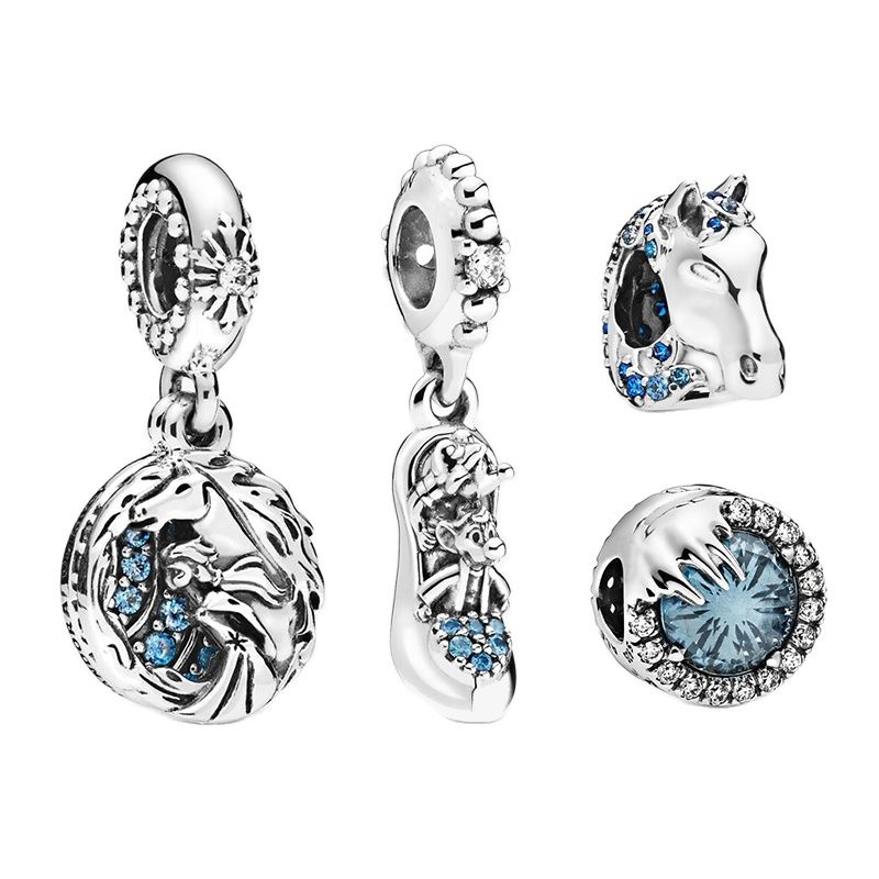 925 Sterling Silver Glacier Blue Horse Princess Shoes Mouse Glass Charm S925 Snake Bracelet Beads For Jewelry Making Free Shipping