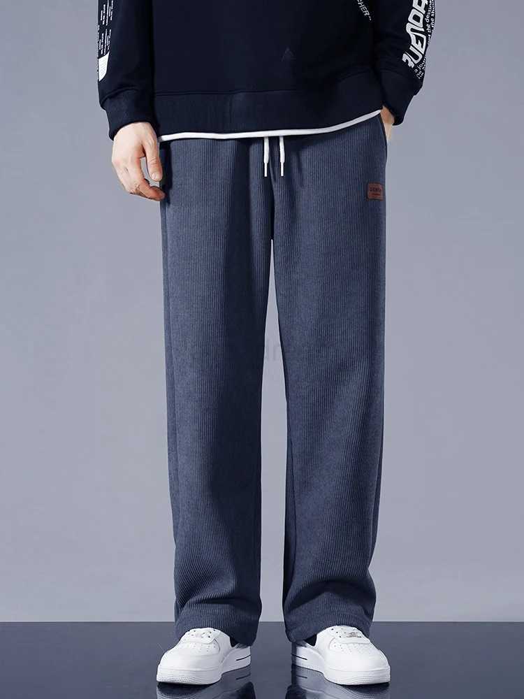 Winter Thick Warm Corduroy Sweatpants Men Fleece Liner Drawstring Straight Loose Track Pants Male Casual Fleece Thermal TrousersXJ240813