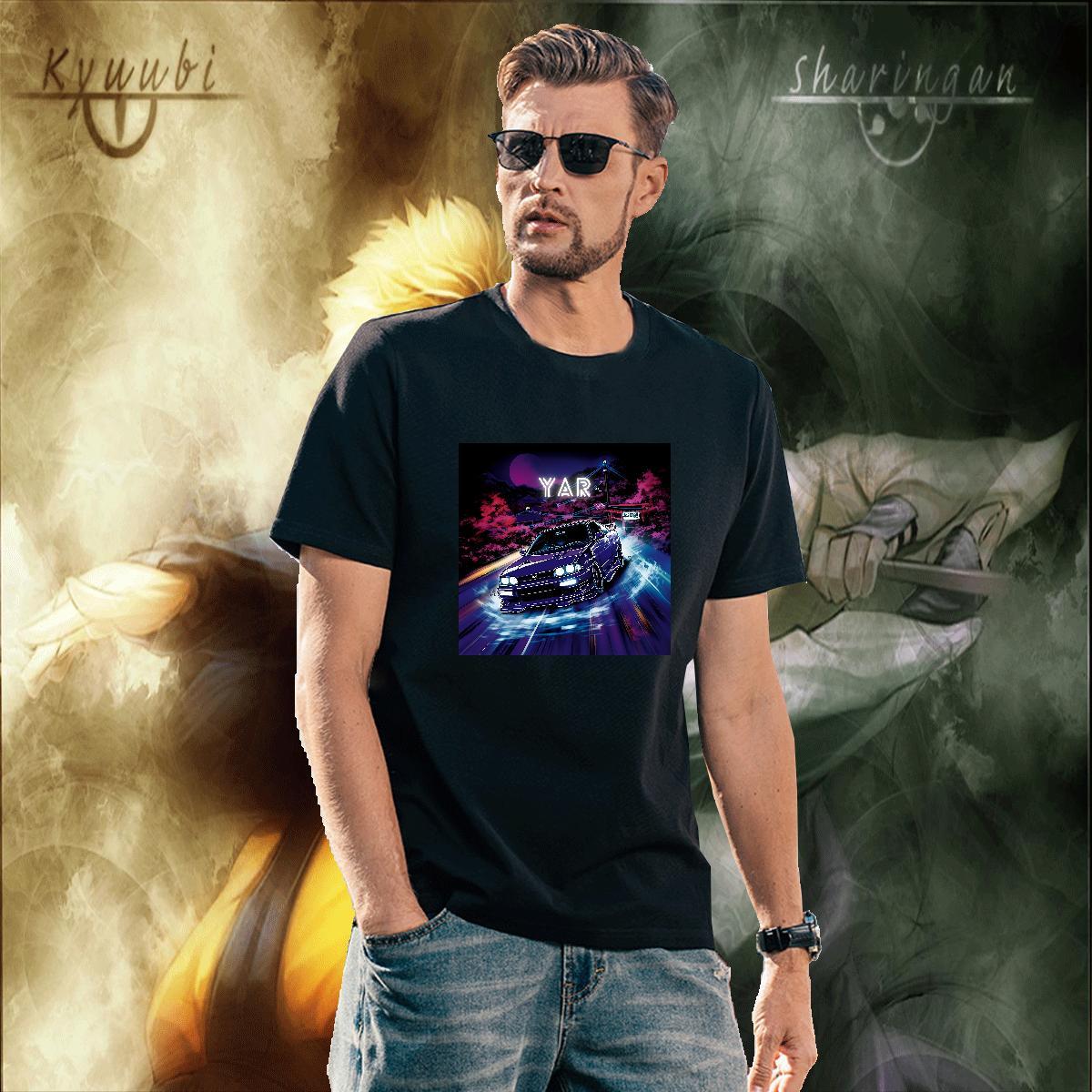 Comfortable Tshirts Sport 230g Cotton Anime Print Round Neck Short Sleeve car T-Shirts for Men Wholesale Tops