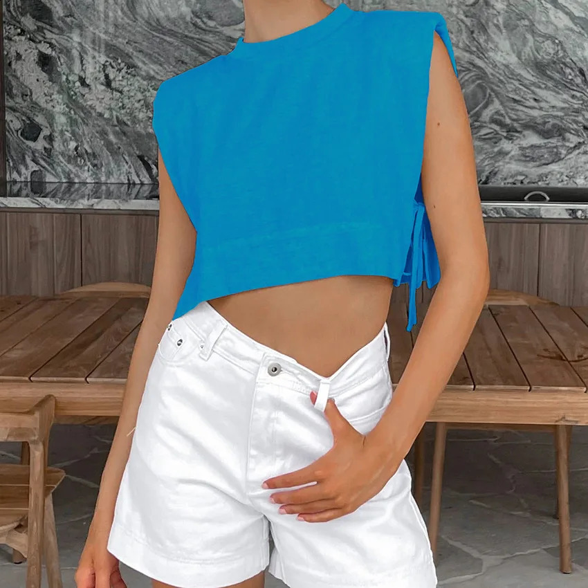 Cotton And Linen Pant Sets Women Sleeveless Leace-up Short Tops Drawstring Long Pants Two Piece Set Commuting Summer 240813
