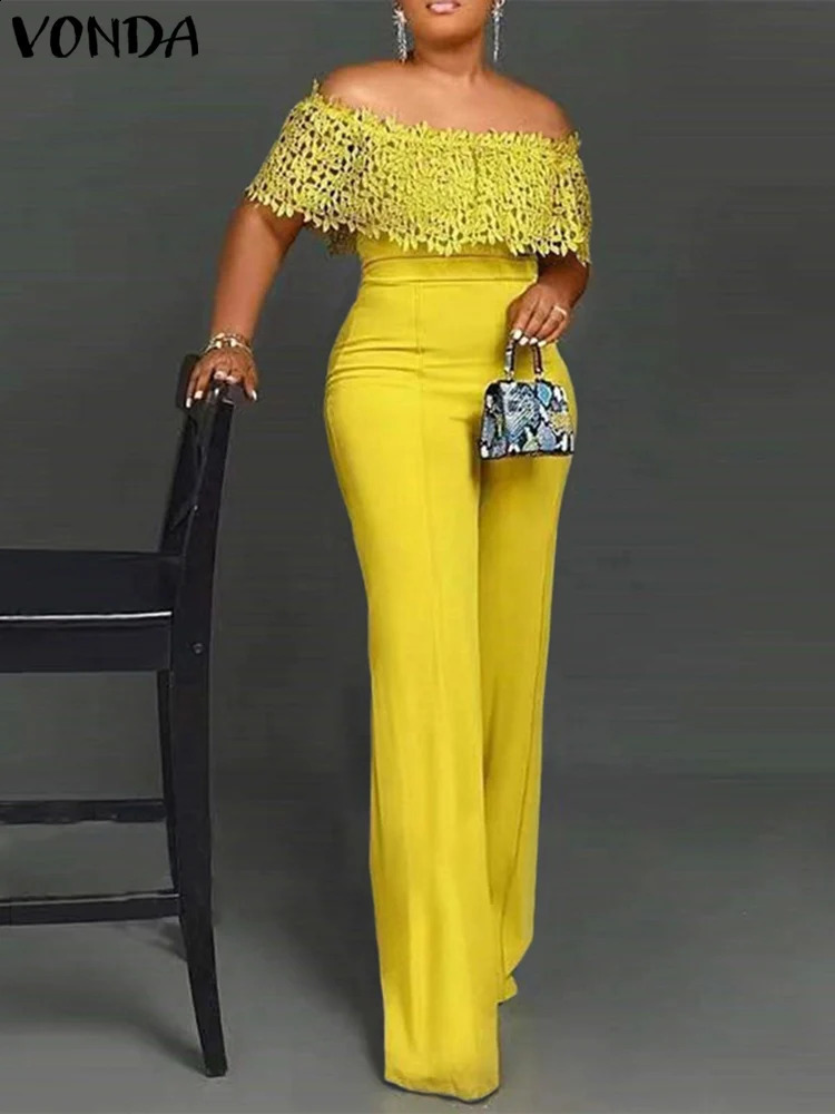 Summer Jumpsuits Women Sleeveless Off Shoulder Jumpsuits VONDA Elegant Party Playsuits Palazzo Casual Pants Pantalon Femme 240813