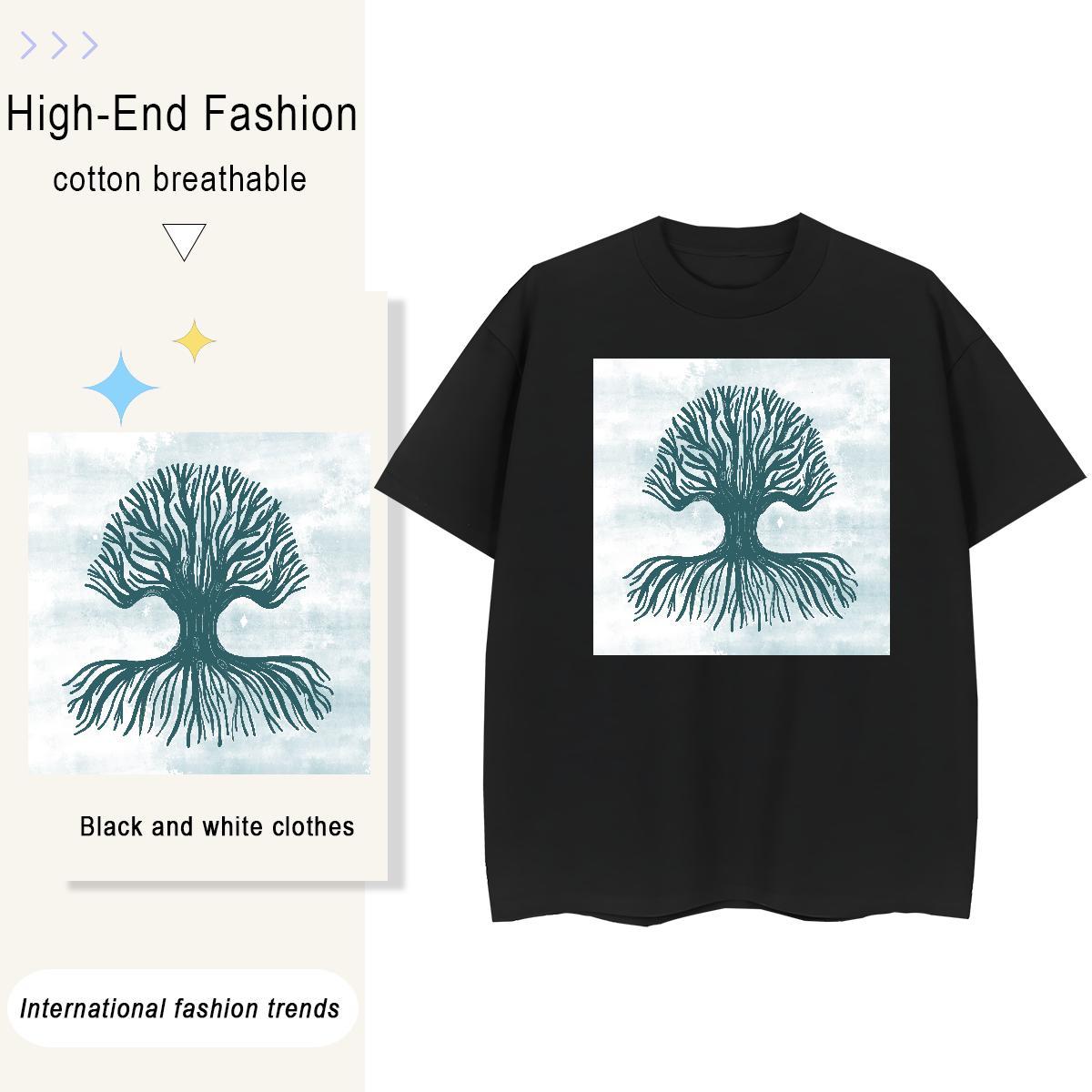 Cool Men Tees Casual Beach 230g 100% Cotton Cartoon Printing L-4XL Breathable Crew Neck tree Men T Shirts DIY Tee Shirt