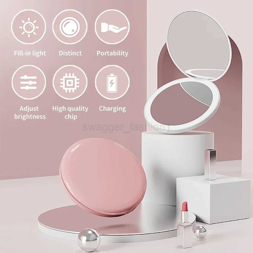 Makeup Mirror Light Mini Portable LED Light Hand Hold Cosmetic Mirror Foldable Lightweight Mini Design Pocket MirrorXJ240813