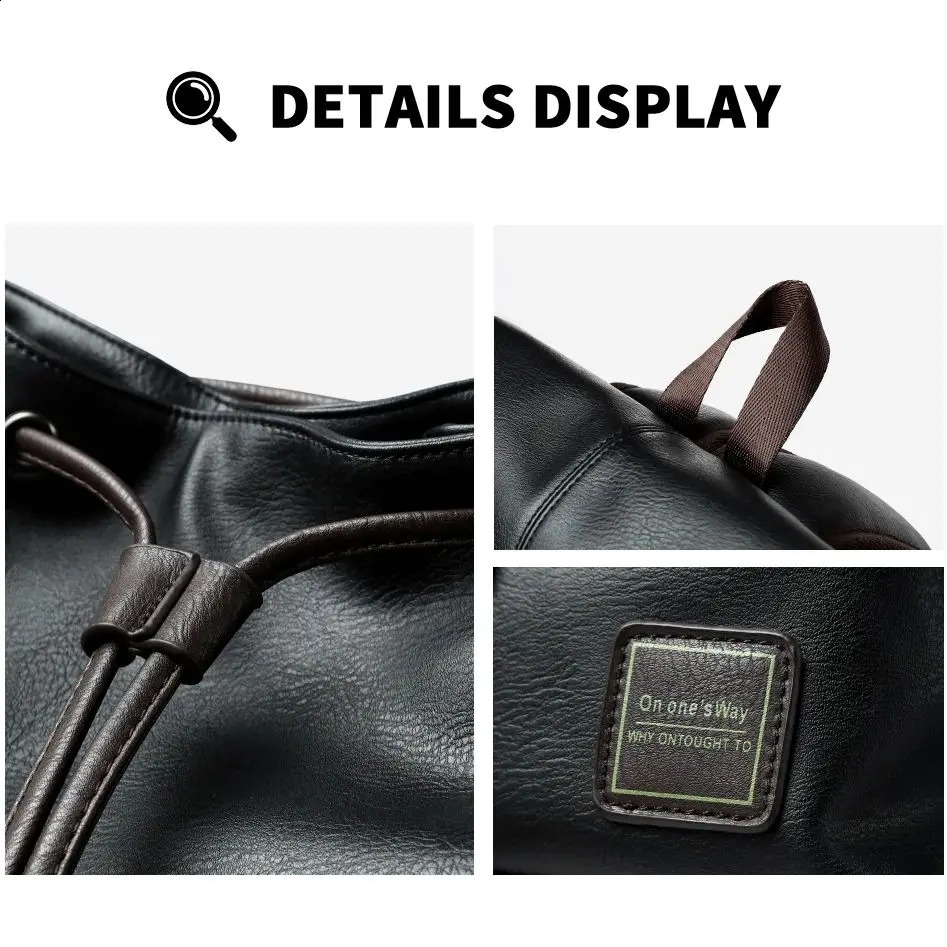 Leather mens backpack vintage 156inch laptop day bag waterproof and durable travel Knapsack university leather Rucksack 240813