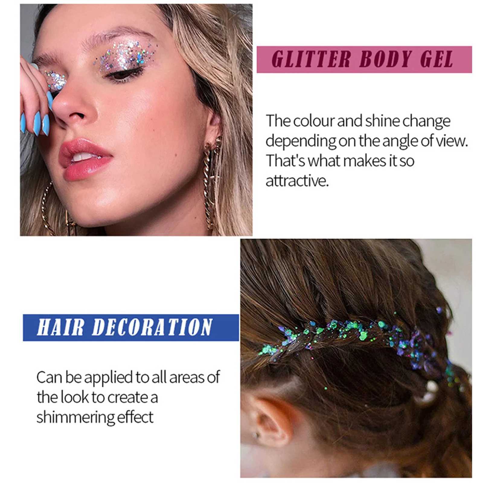 3 bottles of glitter makeup facial hair body glitter gel long-lasting glitter liquid eye shadow holiday party glitter bar makeup W240812