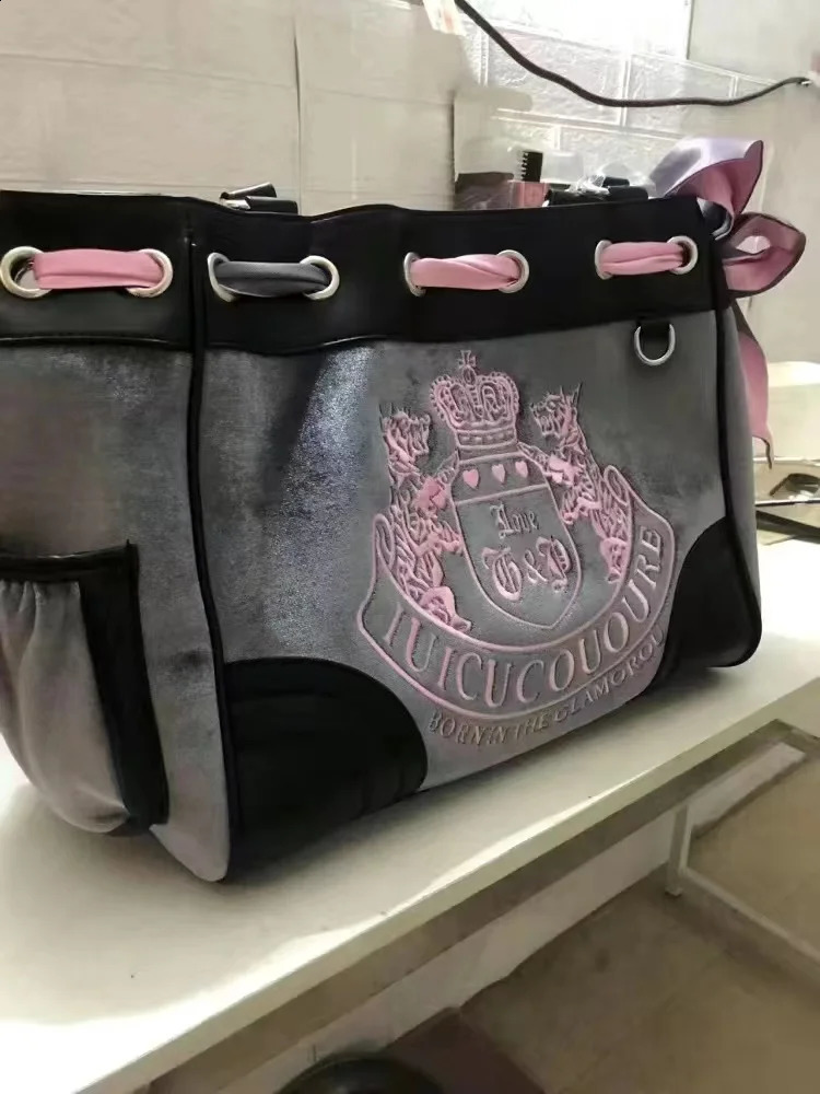 JIAERDI Sweet Cool Girls Y2k Women Vintage Embroidery Veet Shoulder Shopping Handbags Ladies Haruku Grey Tote Bag 240813 4