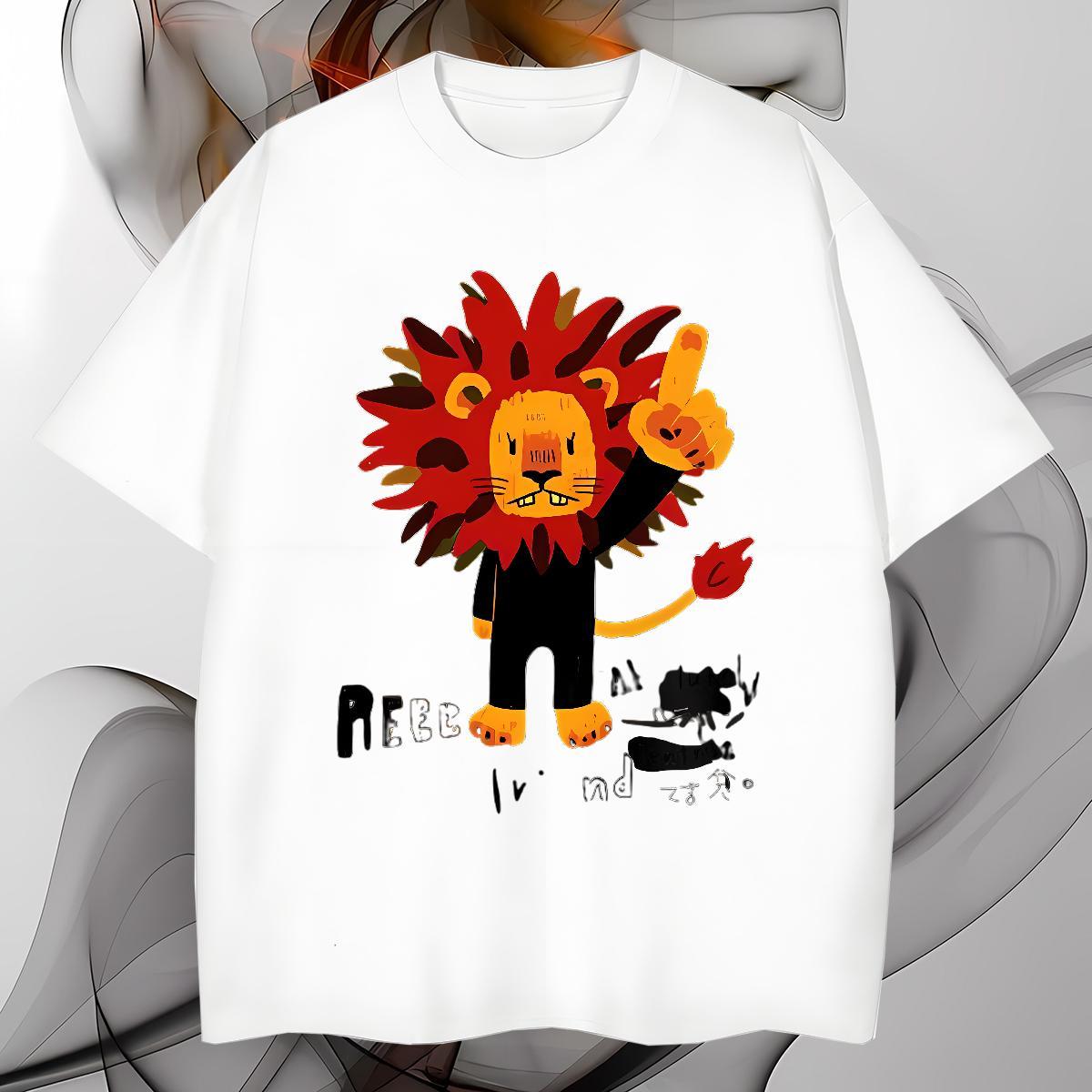 Loose Fit lion T Shirts Men Summer Casual Tshirt for Man Woman 100% Cotton 230g 2024 DIY Breathable Crew Neck Custom Printed Tee Shirt