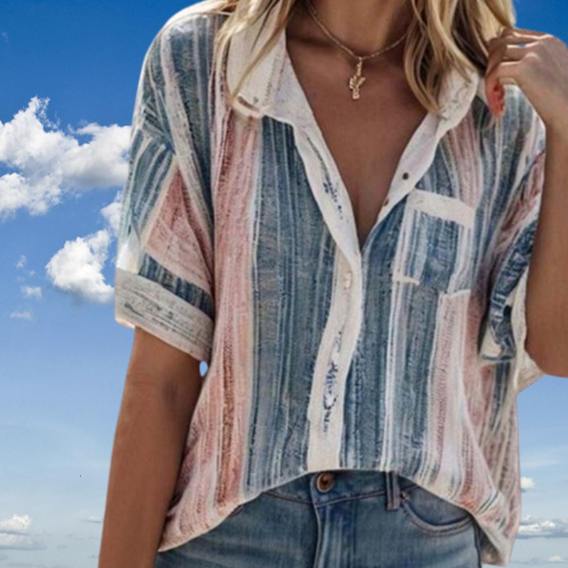 Summer temperament commuting imitation linen design sense contrasting striped shirt