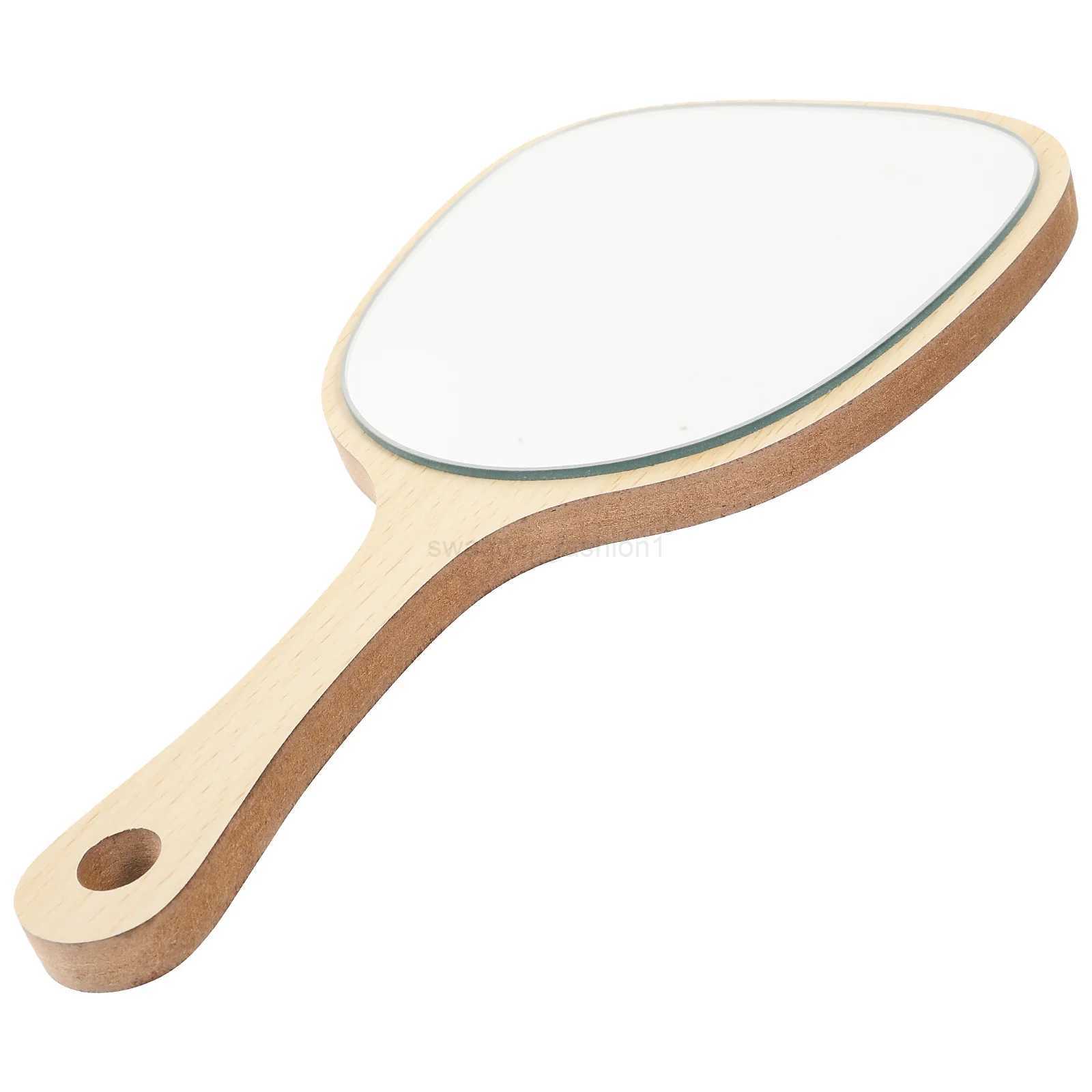 Women Wooden Makeup Beauty With Handle Bathroom Khaki Mirror Wall Mounted With Hook Hole For Makeup Home Salon Travel UseXJ240813