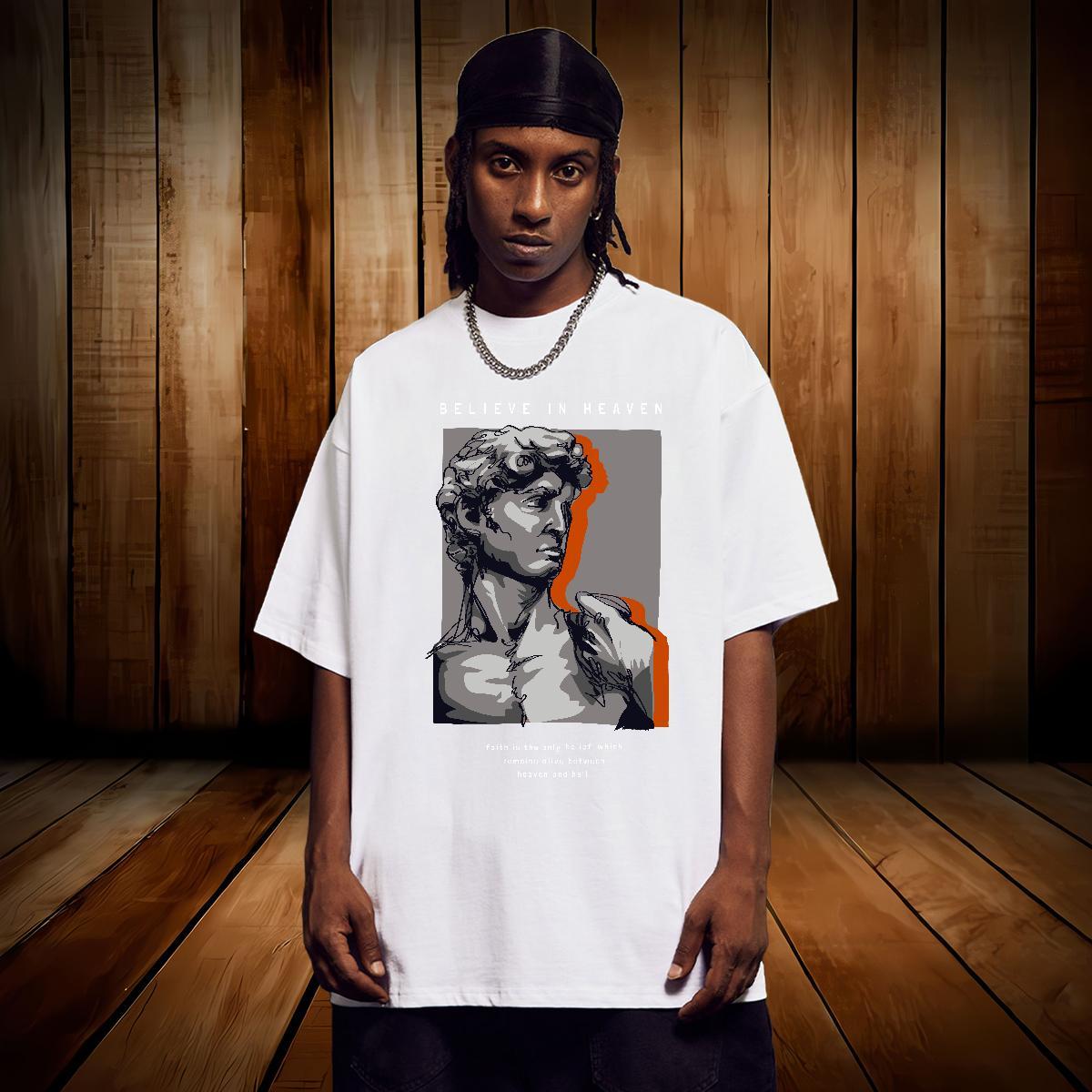T Shirts Men 230g Cotton portrait Spring Summer Breathable Short Sleeve Oversized 3XL 4XL Men Tops Tees 2024 Summer Comfortable Tshirts