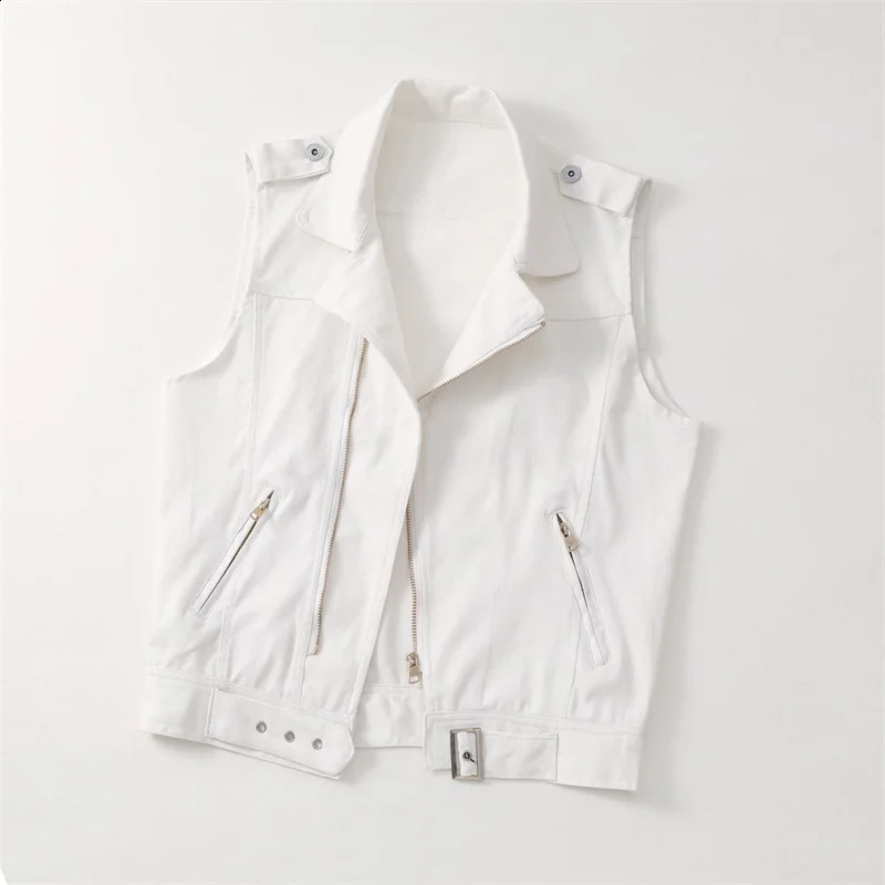 Womens Denim Tank Top Jacket Fashion Spring Summer Zipper White Sleeveless Tank Tops Female Jeans Tank Coat 240813