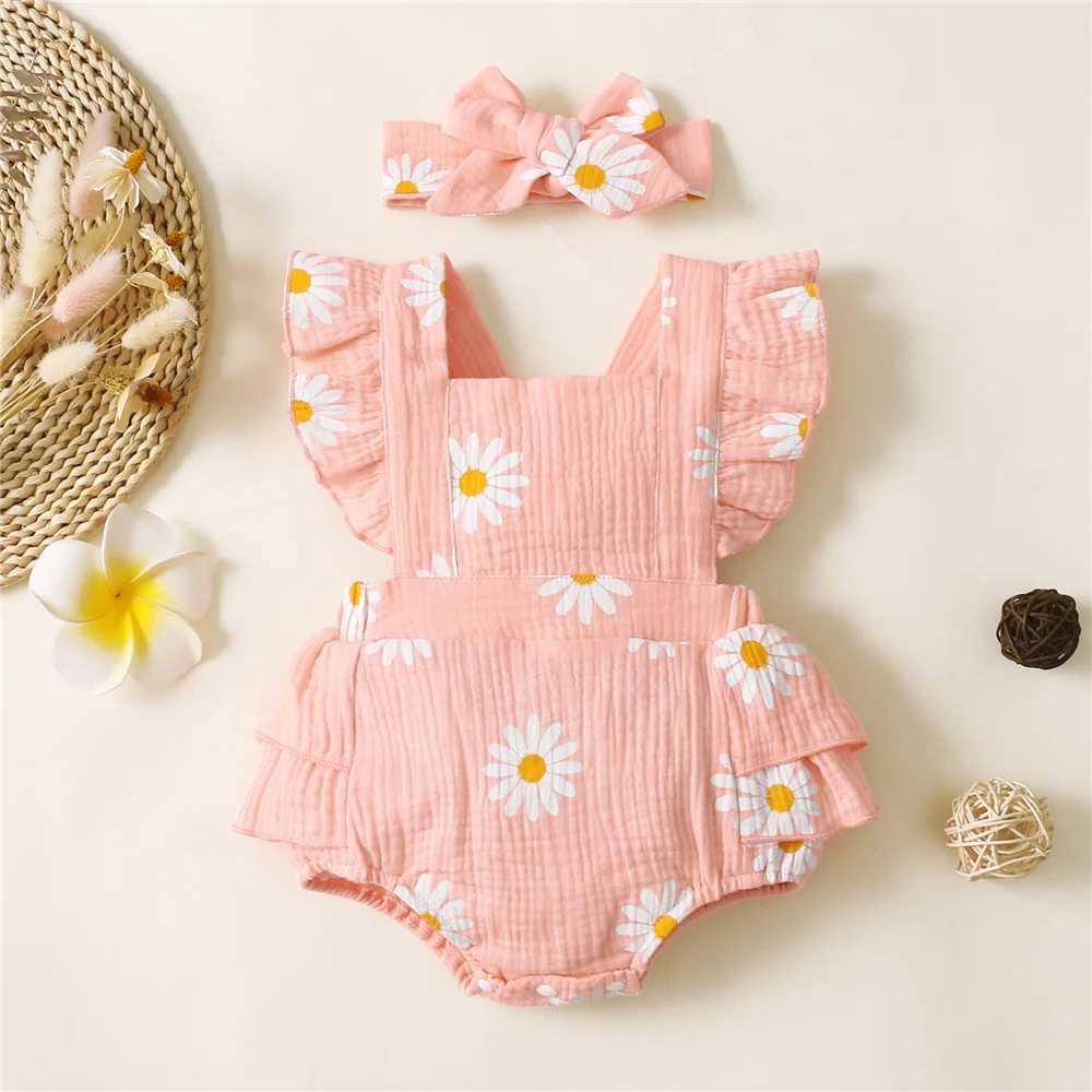 Baby girl jumpsuit with ruffled edges and sleeveless newborn bodysuit leading with summer jumpsuit fashionable toddler set W240812