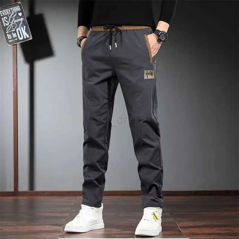 2023 New Mens Clothing Trousers Harem Drawstring Mid Waist Slim Autumn Winter Thick Classic Casual Business Solid Color PantsXJ240813