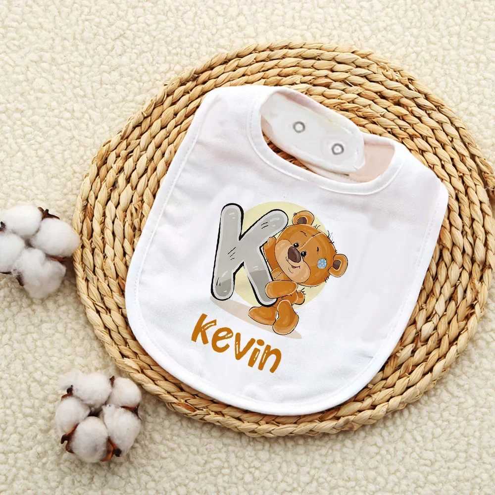 Bibs Burp Cloths Personalised Baby Bibs Custom Initial Wite Name Boy Girl Cotton Bib Newborn Saliva Towel Cute Bear Print Bib Baby Shower GiftL4812