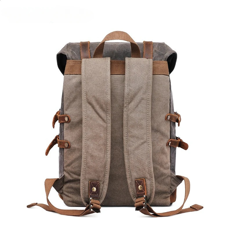 wax canvas bag with genuine leather travel outdoor backpack horsehide mens 240813