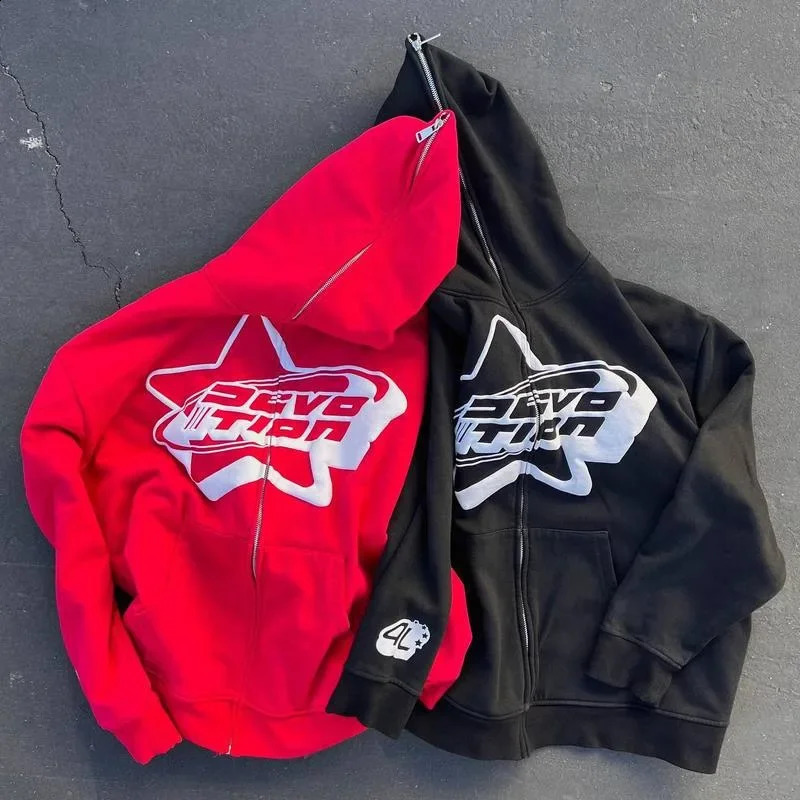 Oversized Zip-up Hoodie Streetwear Spring Y2k Goth Punk Star Printing Sweatshirt Trendy Thin Material Full Face Hoodie 240810