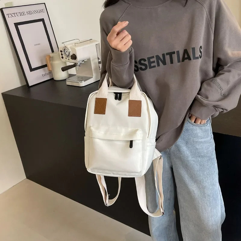 Korean womens canvas fashionable backpack autumn minimalism endurance appearance college student compon color travel bag 240813
