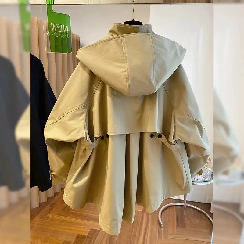 2024 Spring and Autumn Highgrade Fashion Cloakstyle Loose Casual Zipper Hooded Longsleeved Windbreaker Coat Woman 240812