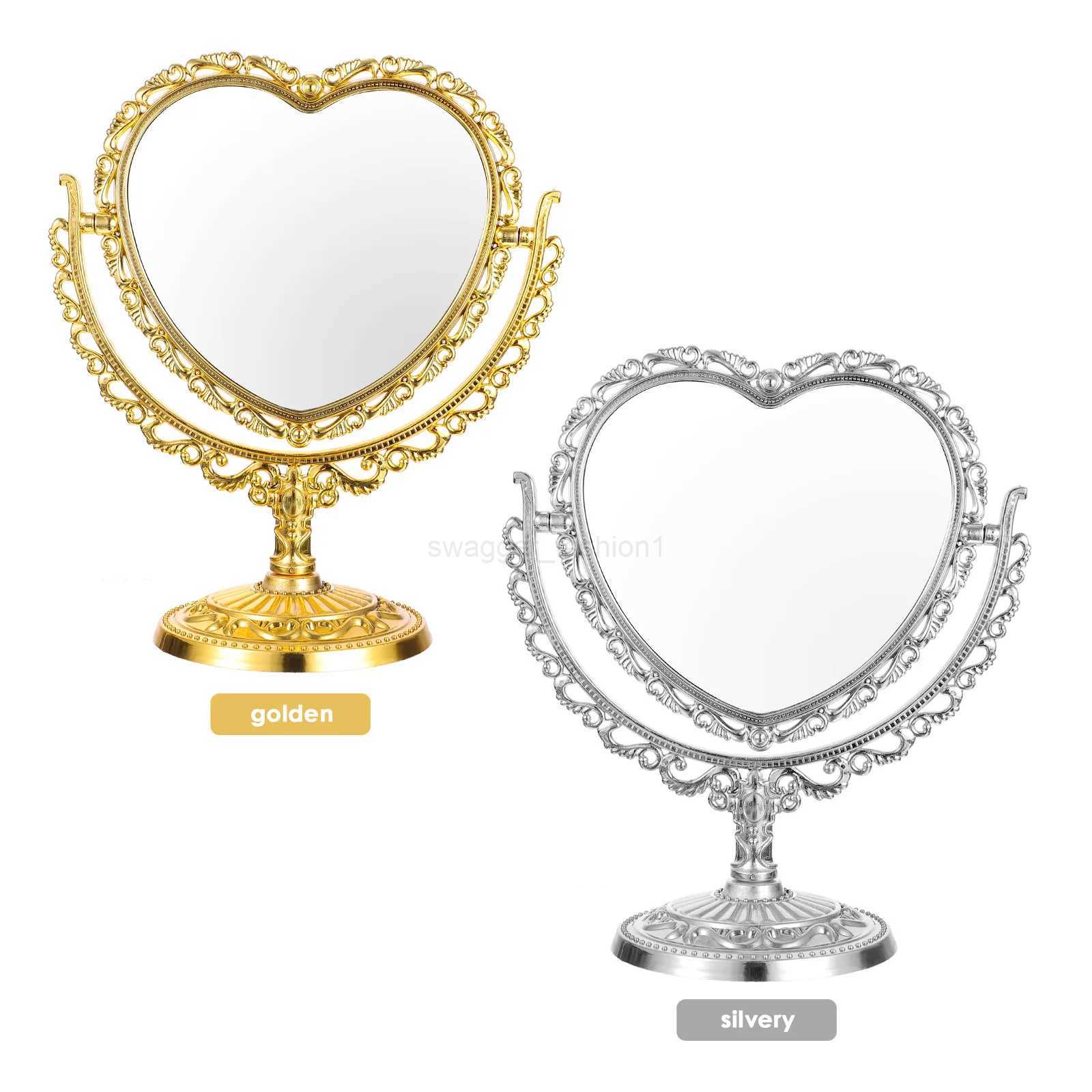 Silver Gold Retro Desk Makeup Mirror Shape Hand Mirror for Mirrors Vanity Desktop Bathroom Bedroom Acrylic Degree Makeup ToolsXJ240813