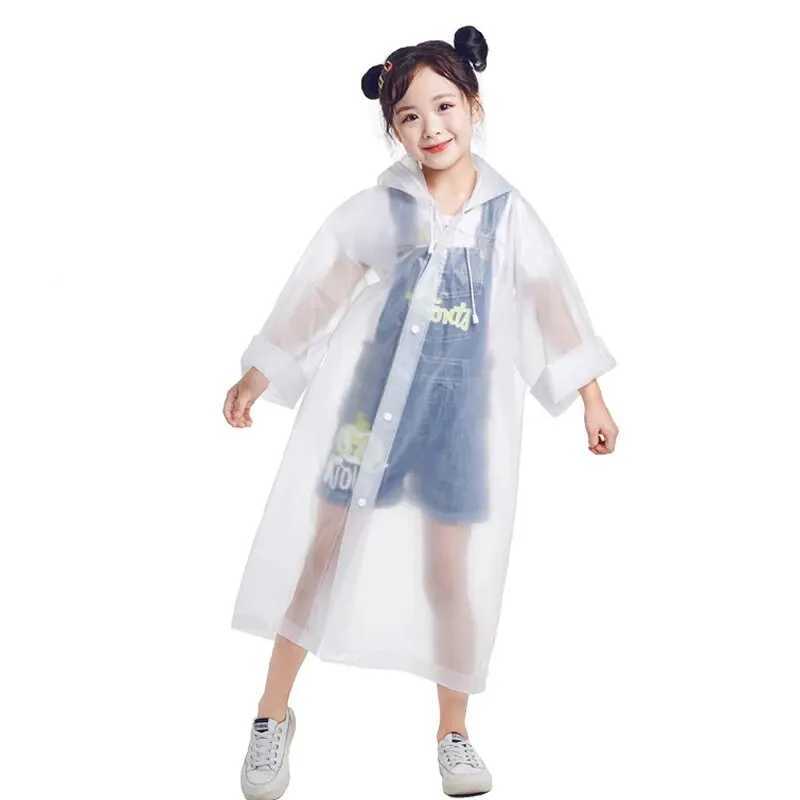 Eva CHILDRENS Raincoat Transparent Non-one-time Thickening Waterproof Portable Outdoor Boys and Girls Hiking Camping Poncho Y240810