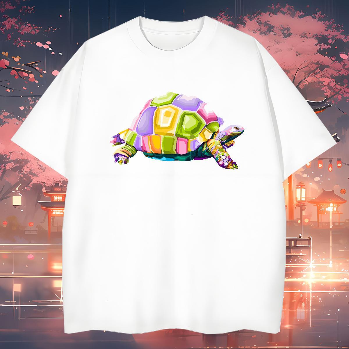 T Shirts Men 230g 100% Cotton tortoise Street Breathable Crew Neck Floral Print Men Tshirts DIY Customized Unisex Tees Shirts