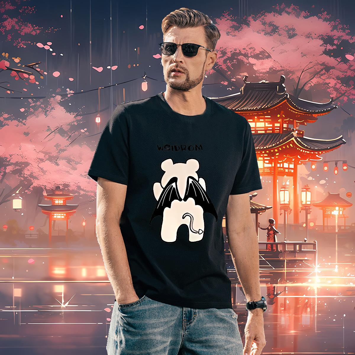 Man T Shirts 230g 100% Cotton bear Street wear Hip Hop Breathable Crew Neck Cartoon Print Tshirt for Man Woman 2024 Loose Fit Top Tees