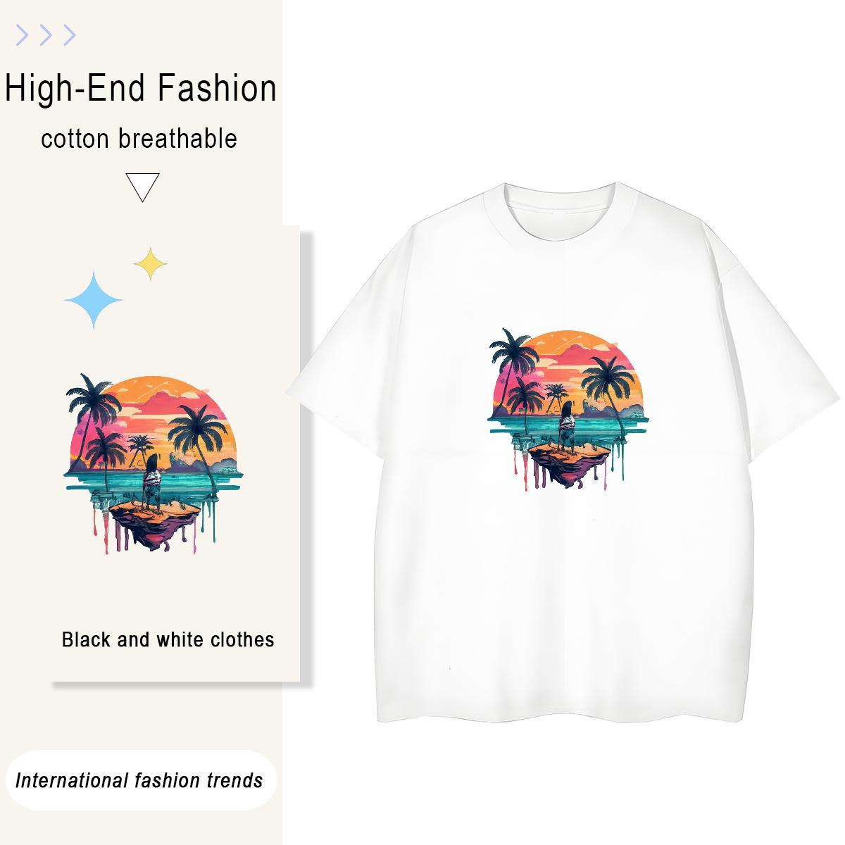 Cool Men Tops Tees High Street Hip Hop 230g Pure Cotton Asian Size Breathable Crew Neck beach T shirt 2024 Summer Top Tees