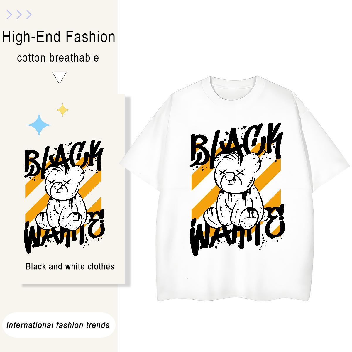 DIY Men Tops Tees bear Street Wear 230g 100% Cotton Tshirts Breathable Soft Wholesale Man T Shirts White Plus Size