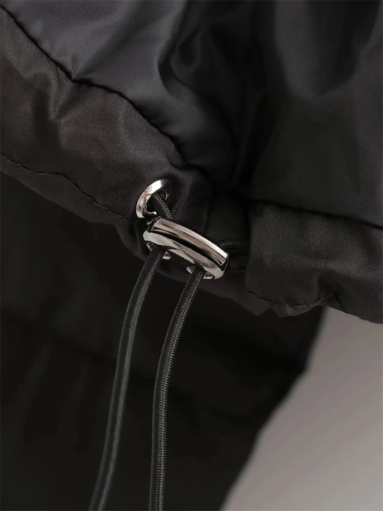 Womens 2024 Casual Long Sleeve Zipper Fly Short Bomber Jackets Chic Lady Waist Drawstring Fashion Spring Autumn Black Parkas 240813