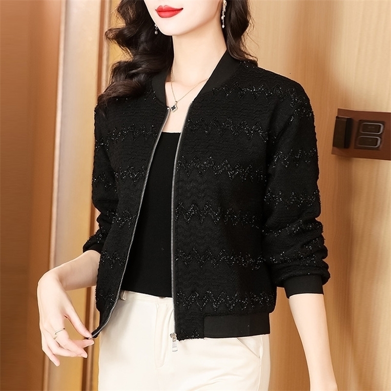 #5363 Black Baseball Jacket Women Zipper Slim Short Coat Ladies Stand Collar Vintage Outerwear Womens Jackets And Coats Slim 240812