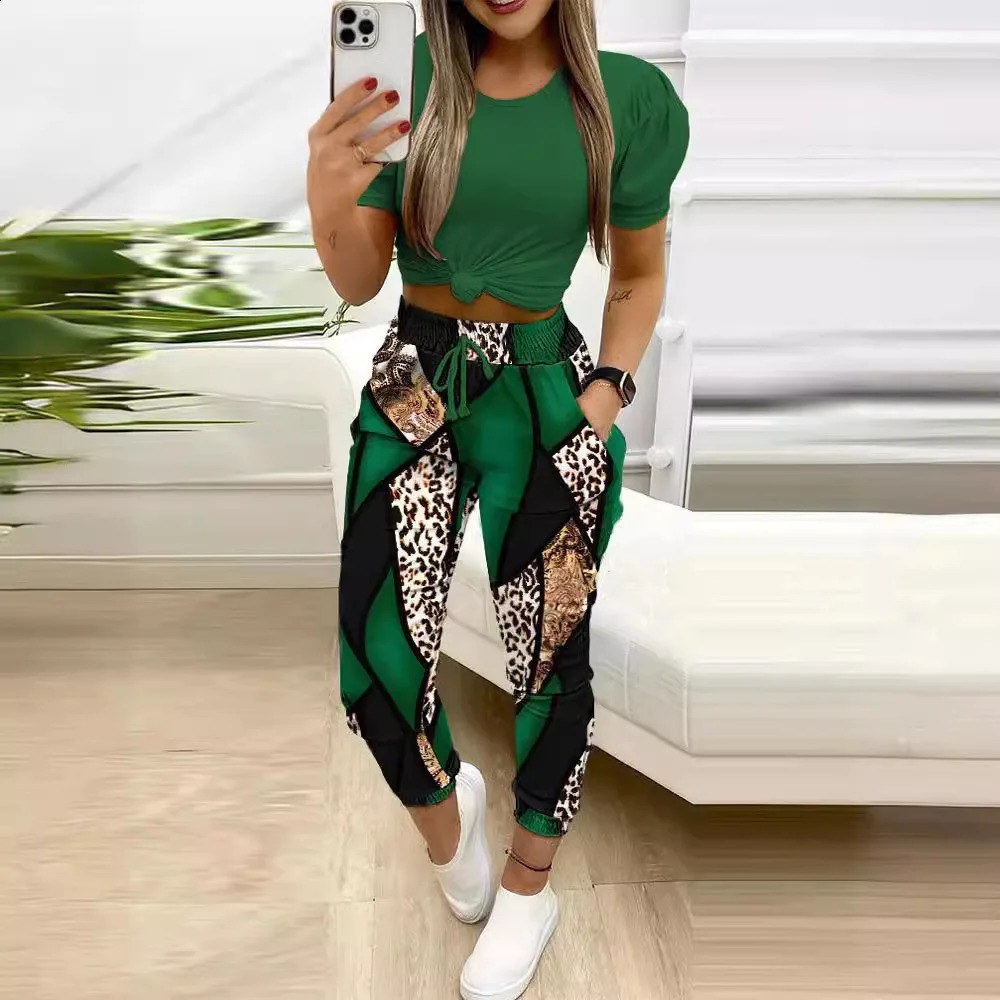 Spring Summer Short Sleeved Two Piece Set 2024 Elegant And Fashion Women Suit Loose Casual Printed Trouser Suit Office Lady 240813