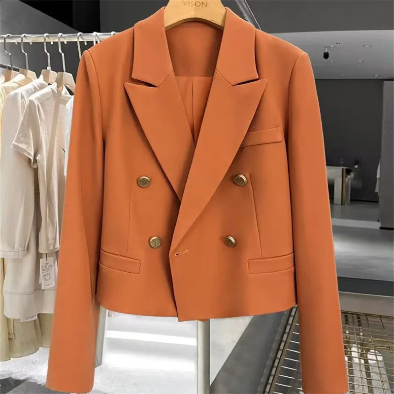Elegant Crop Blazer Mujer Long Sleeve Short Jacket Women Spring Autumn Fashion Casual Slim Outerwears Blazers Feminino 240813