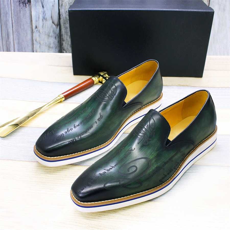CMM Mens Leather Shoes Casual Shoes Green Fashion Comfortable Flat Shoes Handmade Classic Loafers Office Banquet Mens Shoes