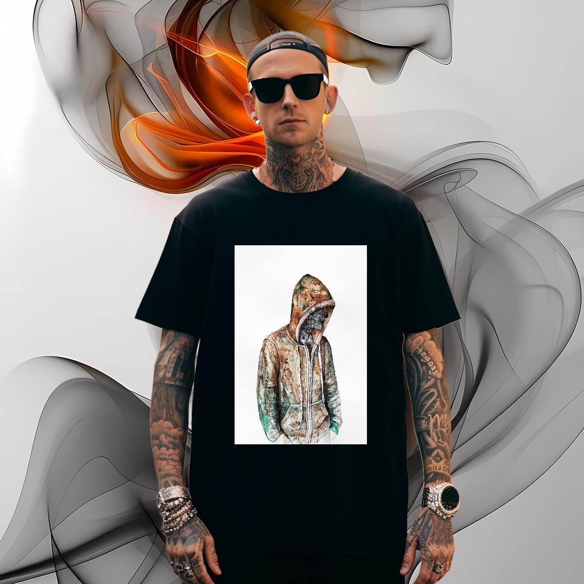 T-Shirts 230g Cotton portrait High Street Hip Hop Round Neck Short Sleeve Skull Men Clothes T-Shirt DIY Cool Tops