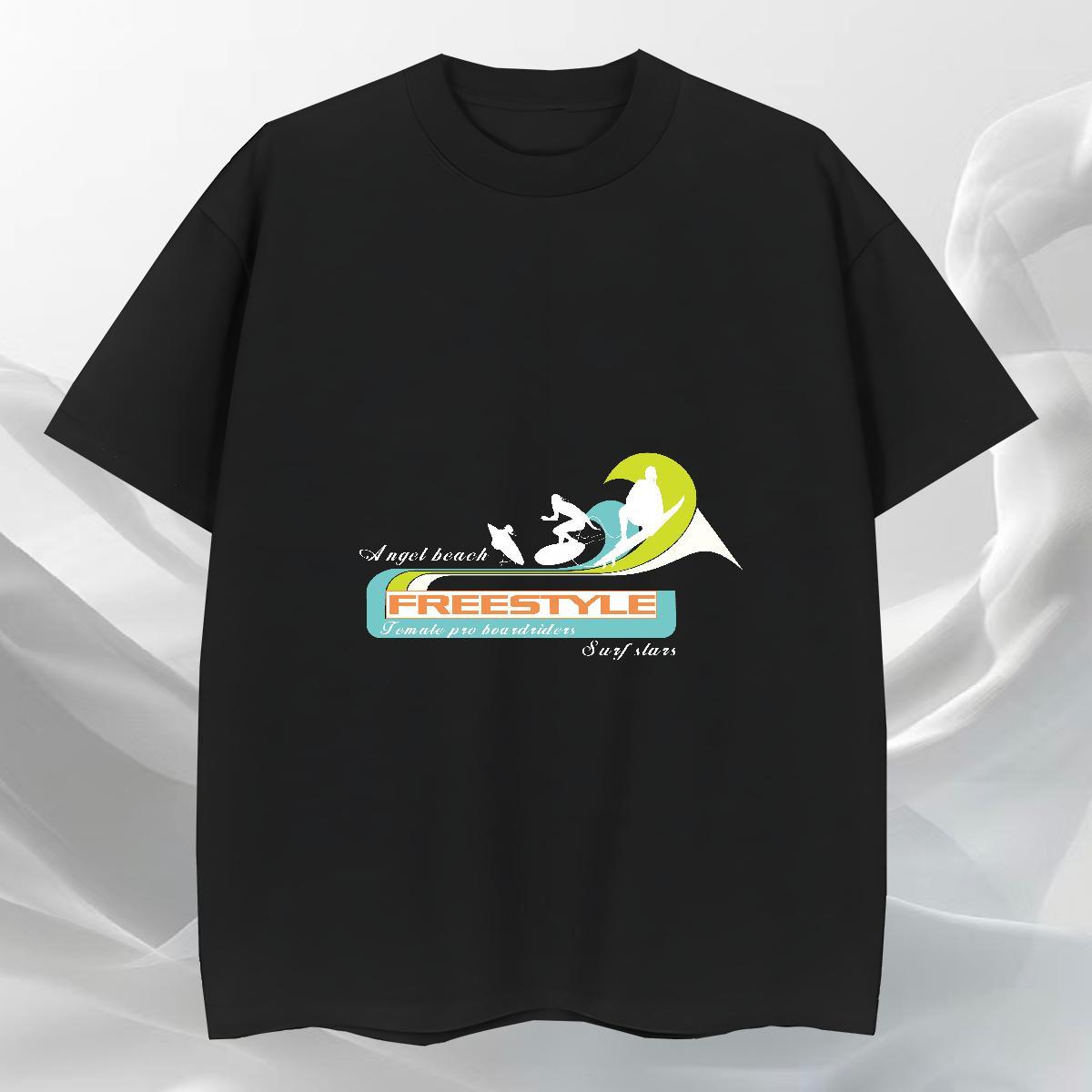 TOP Quality Mens Tshirts Street wear Hip Hop 230g Cotton Black White Short Sleeve O-Neck sea wave Men T Shirts New Designer Wear