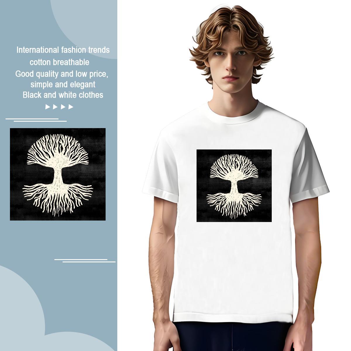 Men T Shirts 230g Pure Cotton tree Daily Outfit Crew Neck Breathable Anime Print Men Tees Wholesale Comfortable Wear