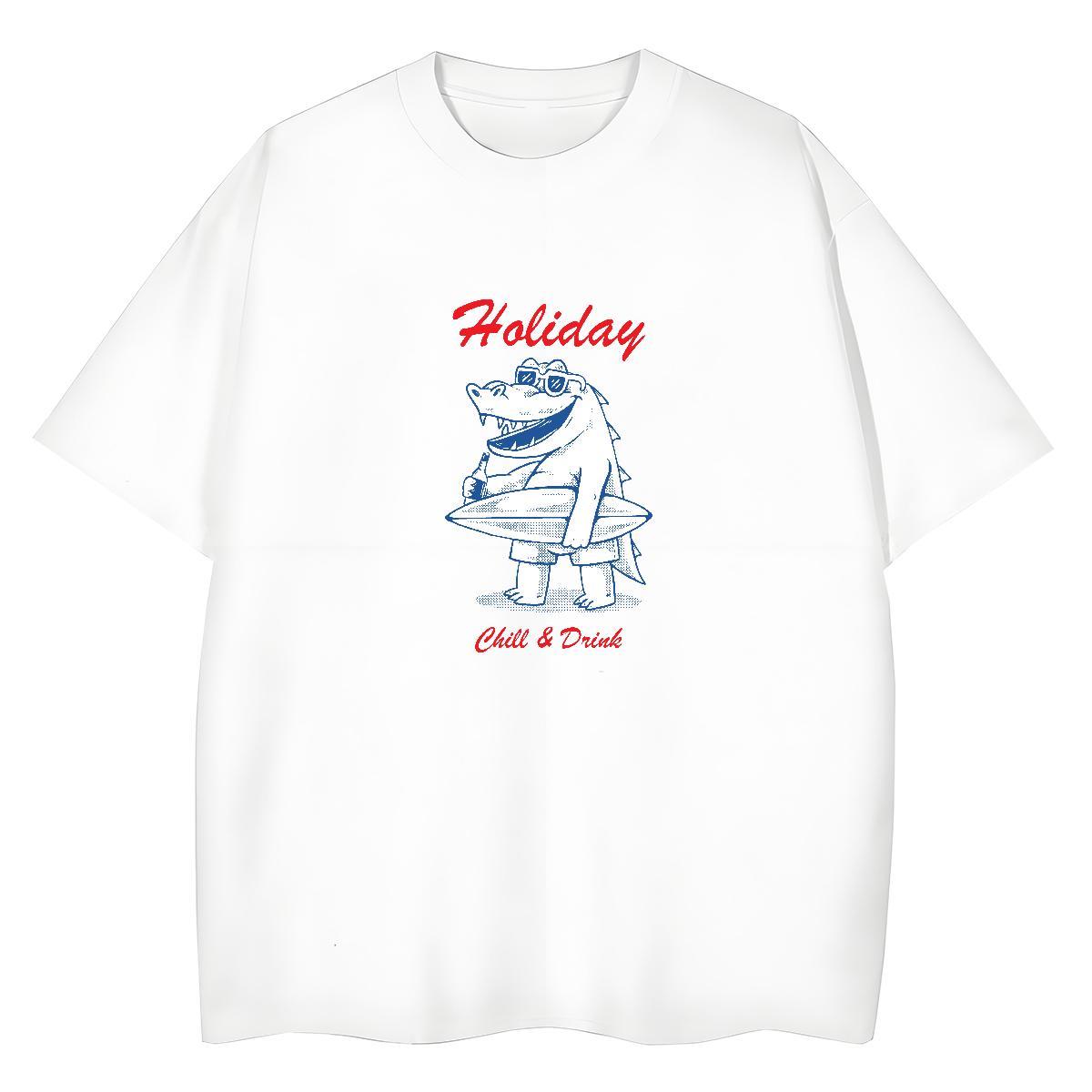 Free Shipping T-Shirts crocodile Crew Neck Anime Printing Street Custom Cartoon 230g Pure Cotton Men Clothes T-Shirt New Tees