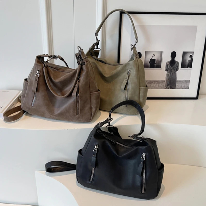 MOODS Retro Shoulder Bags For Women Frosted Leather Dual Straps Crossbody Bag 2023 Winter Big Capacity Bucket 240813