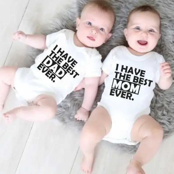 Popular Mom+Dad=Me Baby Romper T-shirt crawling clothing triangle Onesies newborn baby clothing summer Romper 100% pure cotton W240812