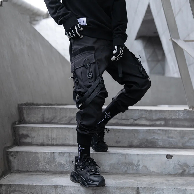 2024 multi pocket cargo pants mens Y2K tactical and technical clothing foot pants punk style casual umbrella pants240812