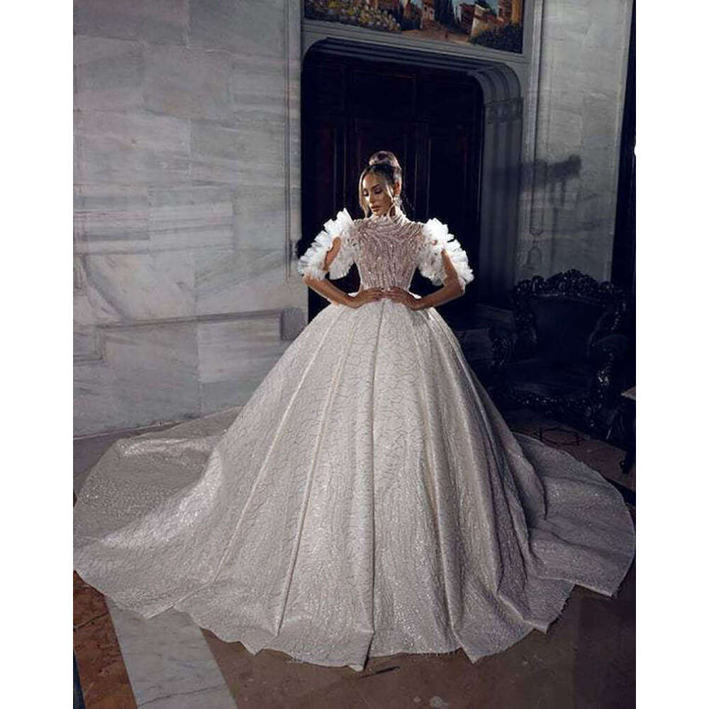 Fantastic Ball Gown Wedding Dresses Appliques Sequins Lace Bridal Gowns Ruffles Big Vestidos De Novia Custom Size Colour
