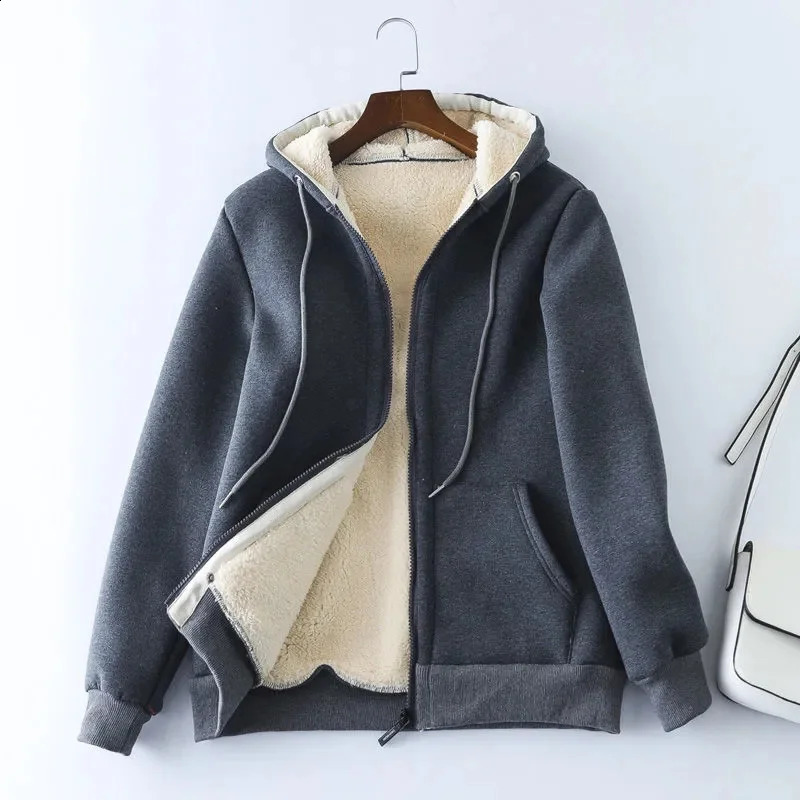 Autumn Winter Thicken Sweatshirts Hoodies Jacket Women Polar Fleece Coats Zipper-up Casual Tops Female Loose Warm Overcoat 240812