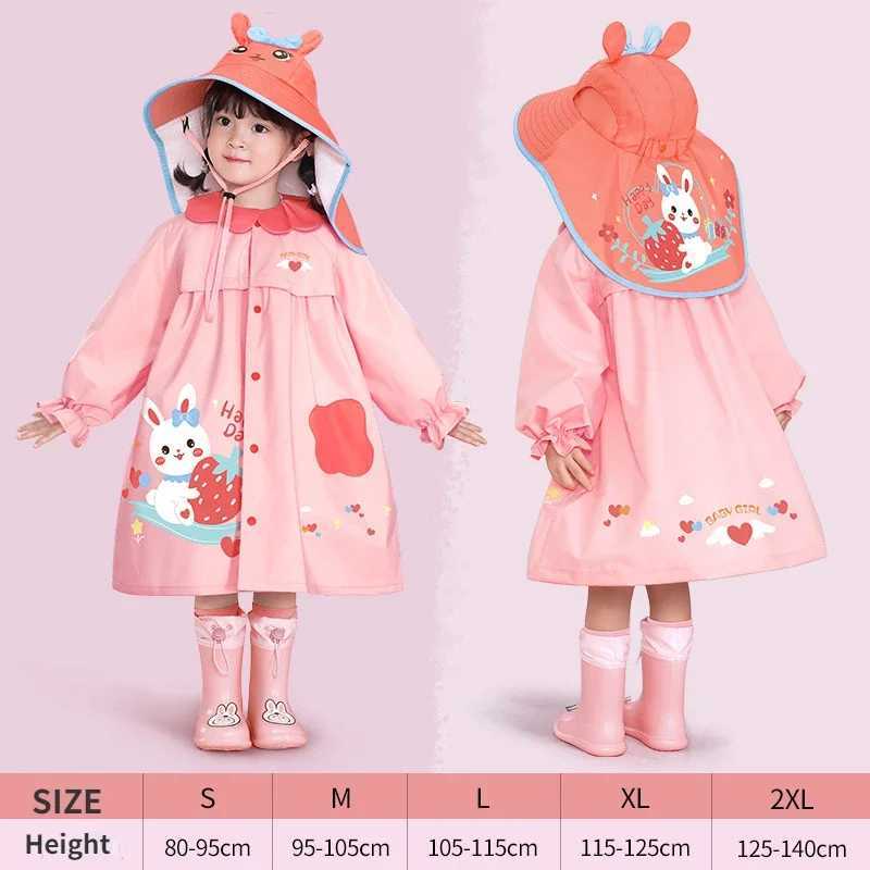 Cartoon Rabbit Childrens Raincoats Rain Coat with Big Hat for Kids Girls Kindergarten Baby Rain Coat Rain Poncho Rain Jacket Y240810