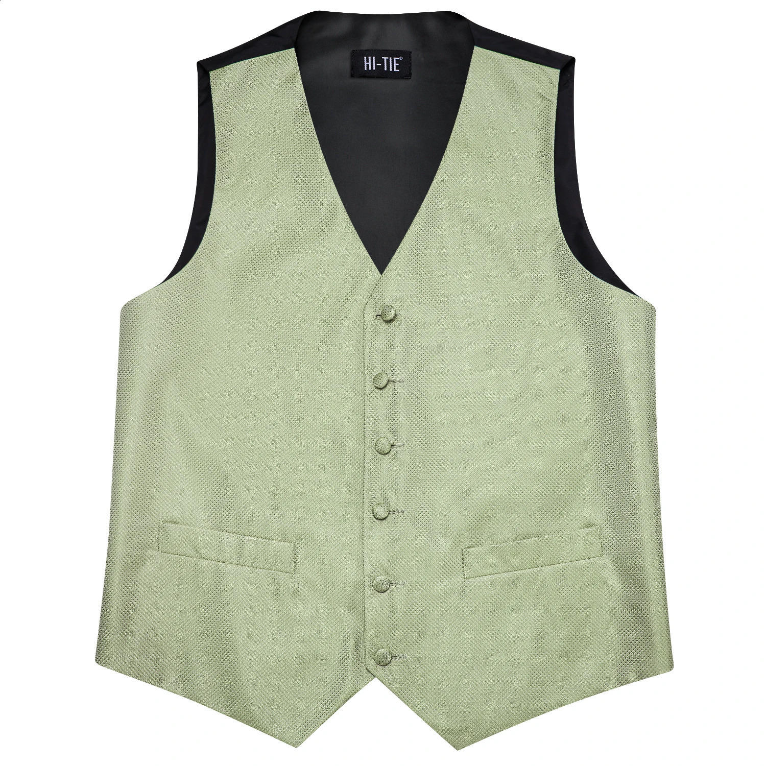 Hi-Tie Sage Green Solid Silk Mens Suit Vests 4PC Woven Waistcoat Tie Pocket Square Cufflinks Business Wedding Dress Waist Jacket 240813