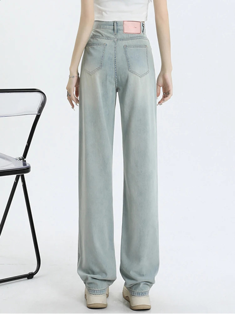 Solid Color Loose Vintage High Waist Slim Straight Women Jeans Summer Classic Full Length Fashion Simple Casual Female Jeans 240813