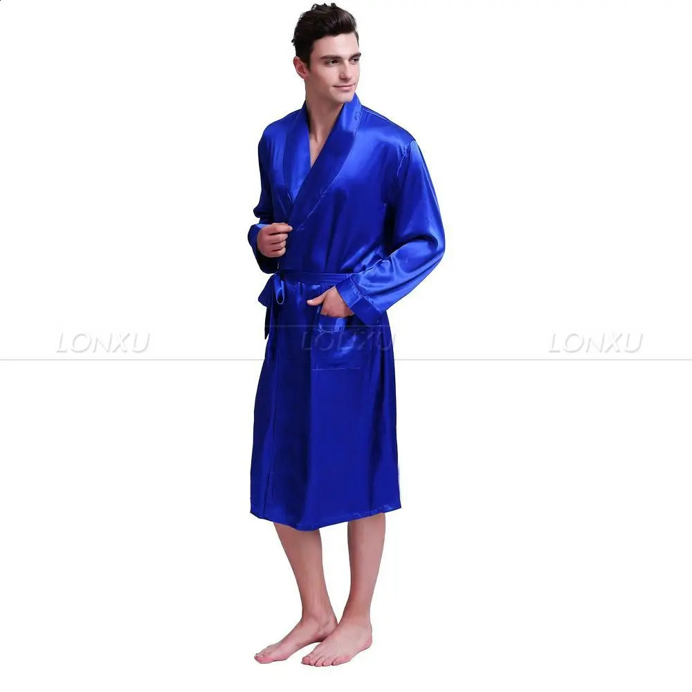 Mens Silk Satin Pajamas Sleepwear Robe Robes Bathrobe Nightgown S~3XL 240812