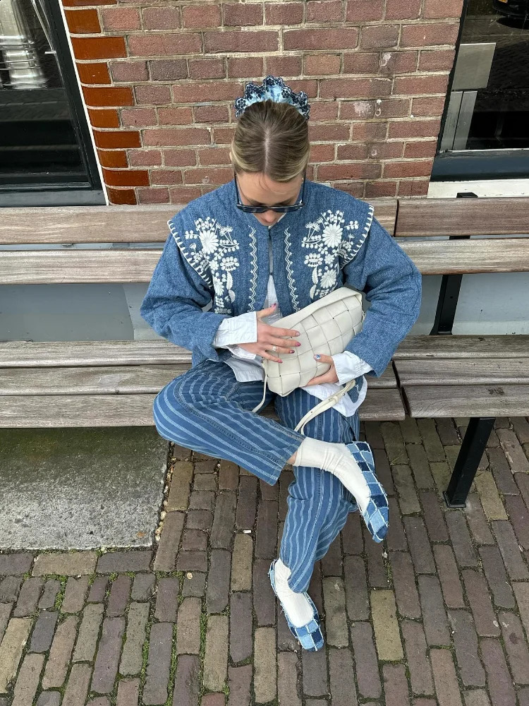 Womens fashionable floral print patch work open seam jacket elegant Oneck long sleeved pocket fully matched streetwear 240808