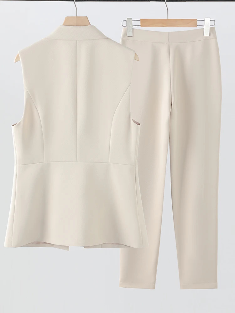 Black coffee almond vest and pants set womens sleeveless jacket Trouser twopiece office business workwear 240812